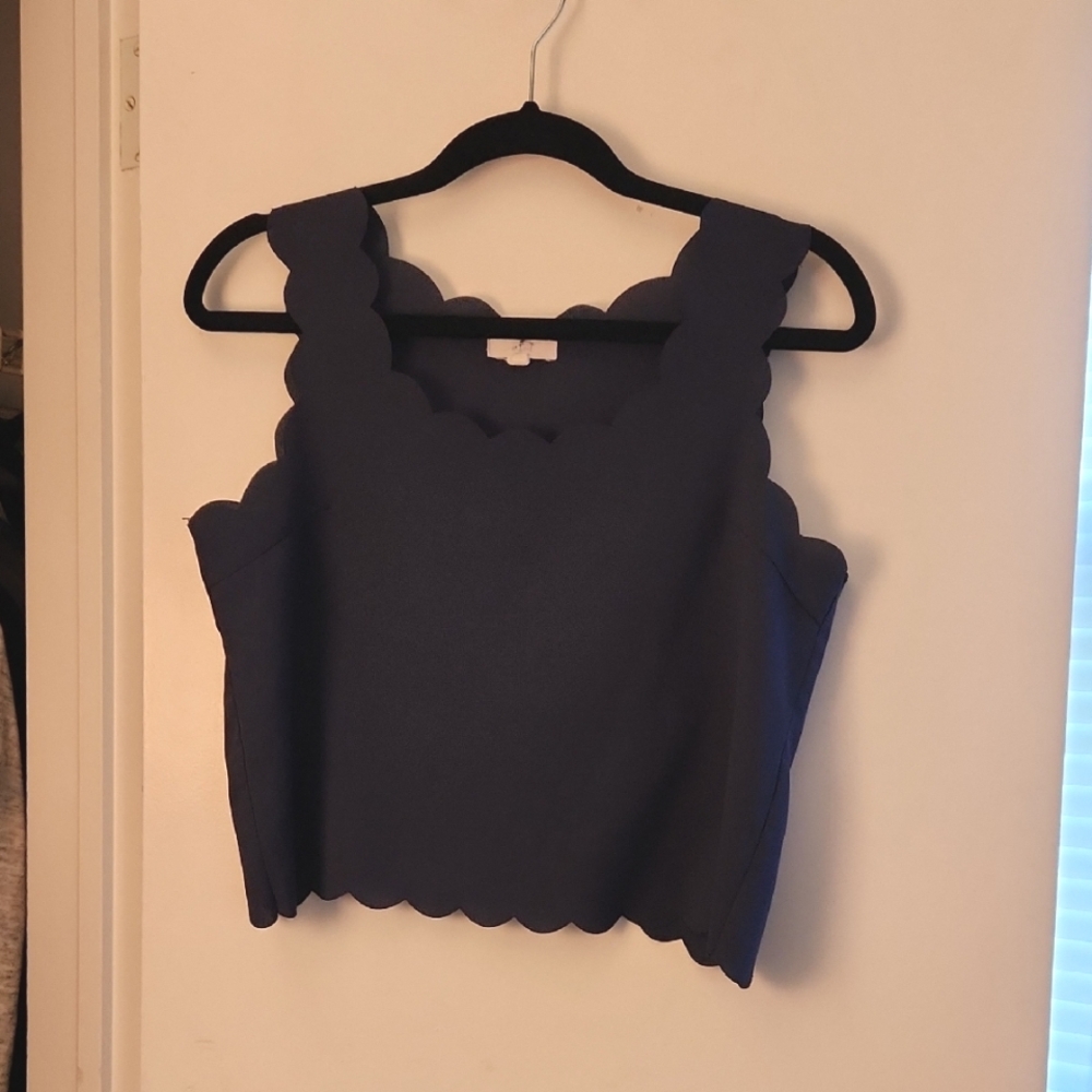 Darling Scalloped Navy Women's Top With Peekaboo Back